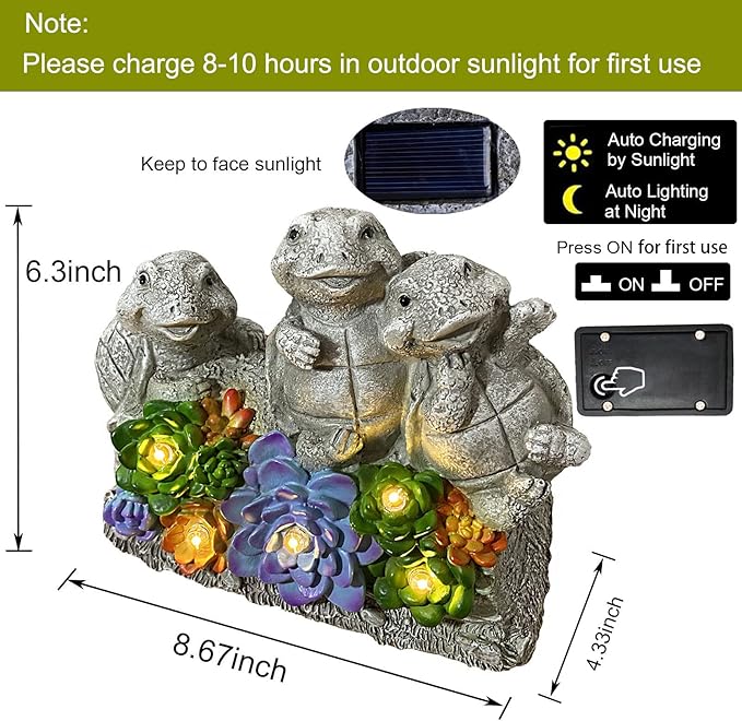 Solar Turtle Garden Statues Outdoor Decor- Birthday Gift for Mom from Daughter, Tortoise Figurine Garden Decor for Outside Yard Art for Housewarming Gift