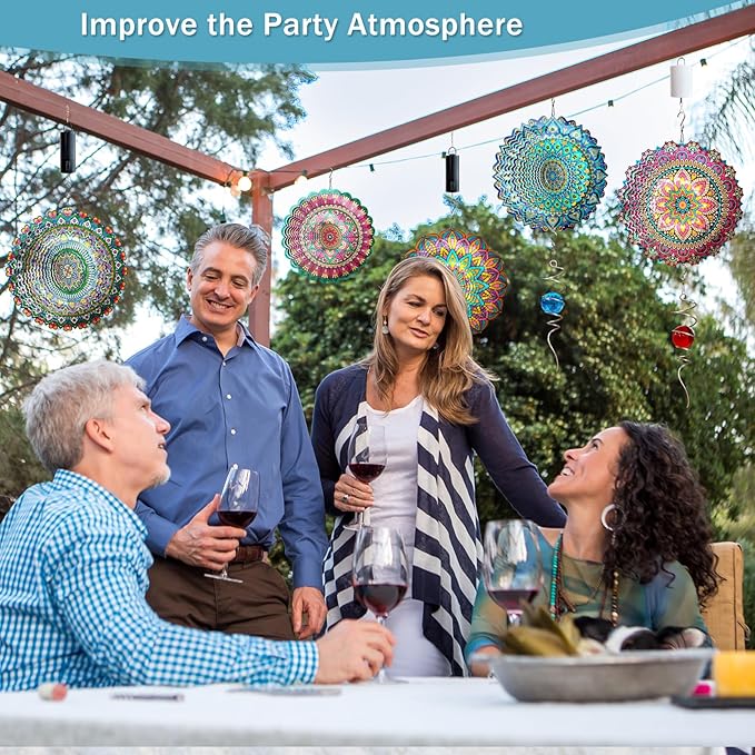 Wind Spinner Blossom Mandala Wind Spinners Outdoor 12inch 3D Stainless Steel Hanging Wind Sculptures Creates Holographic Effect. Kinetic Garden Decoration Yard Art Decor Worth Mandala Gifts