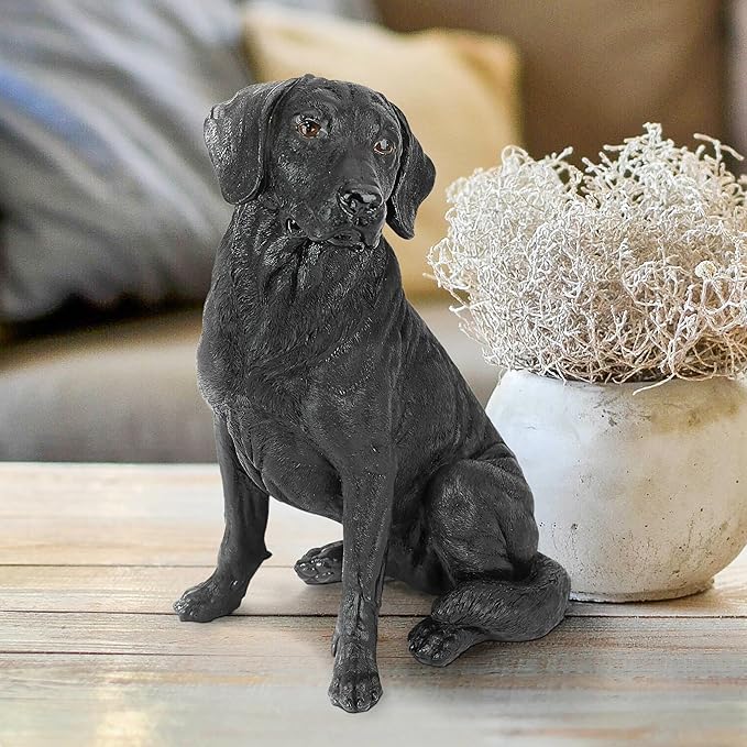 Design Toscano Labrador Retriever Dog Indoor/Outdoor Garden Statue, 9 Inch Wide, 15 Inch Tall, Cast Stone Resin, Black Painted Finish