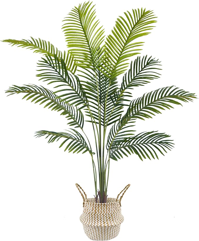 Artificial Palm Tree, 5ft Fake Areca Palm Plant with Basket, Tropical Faux Dypsis Lutescens Plants for Indoor Outdoor Home Office Shop Garden Décor