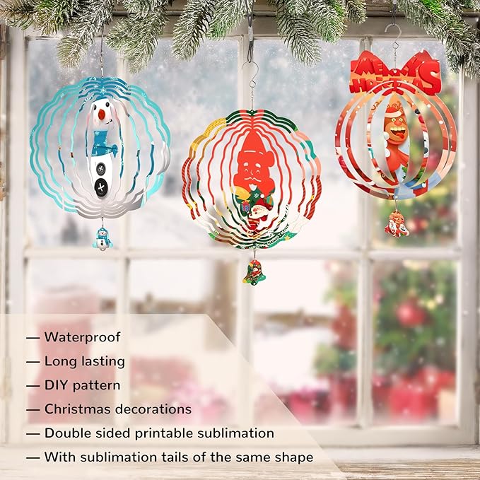 Sublimation Wind Spinner Blanks, 10 Pack10 Inch 3D Aluminum Metal Hanging Wind Spinner Bulk for Garden Yard Outdoor, Window Porch Decoration for Heat Press Transfer DIY