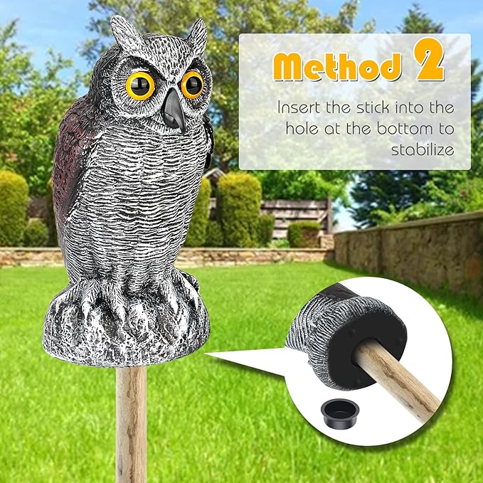 3-Pack Owl Decoys for Bird Deterrent - Weatherproof Bird Repellent Devices for Outdoor Use - Plastic Owls to Scare Birds Away and Control Garden Pests