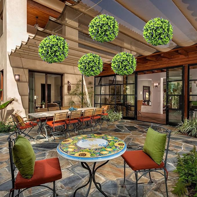 Sunnyglade 2 PCS 15 inch Artificial Plant Topiary Ball Faux Boxwood Decorative Balls for Backyard, Balcony,Garden, Wedding and Home Décor (Purple)