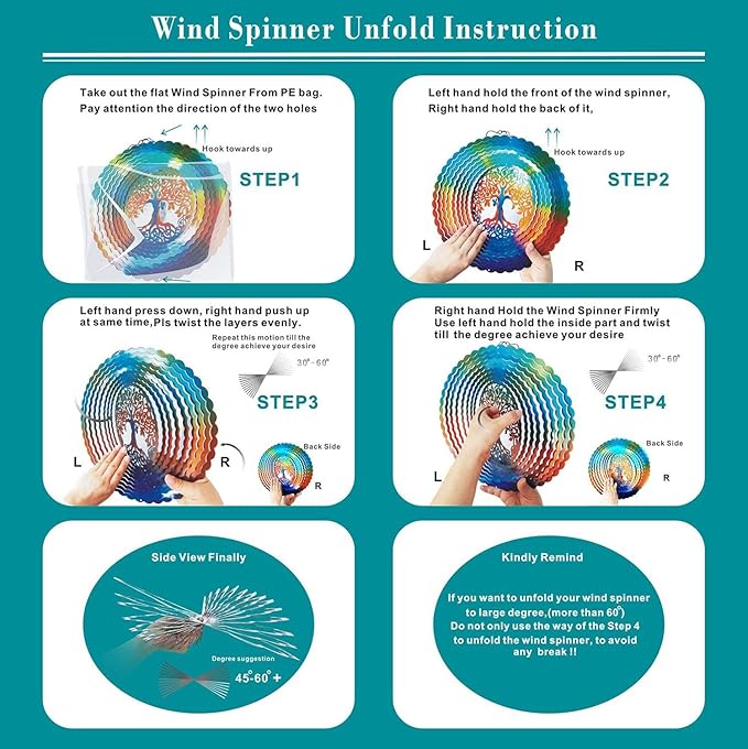 FONMY Stainless Steel Wind Spinner Worth Gift Indoor Outdoor Garden Decoration Crafts Ornaments,6 Inch Multi Color Tree of Life Wind Spinners