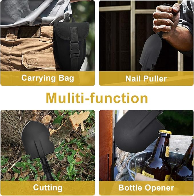 Folding Shovel, (24.21'') Camping Shovel, Survival Off Road E Tool Shovel, with Pickaxe, Portable Bag, High Carbon Steel, for Digging, Backpacking, Hiking, Gardening, Emergency, Outdoor