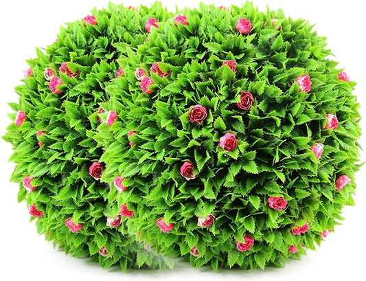 Sunnyglade 2 PCS 15 inch Artificial Plant Topiary Ball Faux Boxwood Decorative Balls for Backyard, Balcony,Garden, Wedding and Home Décor (Pink)