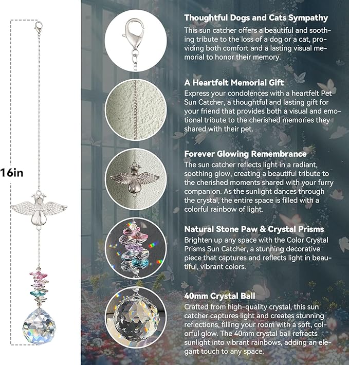 Loss of Dog Sympathy Gift - Dog Memorial Suncatcher, Pet Loss Crystals Prisms Rainbow Maker, Rainbow Bridge Dog Memorial Gifts, Passing Away Remembrance Sun Catcher, Pet Loss Bereavement Gift Idea
