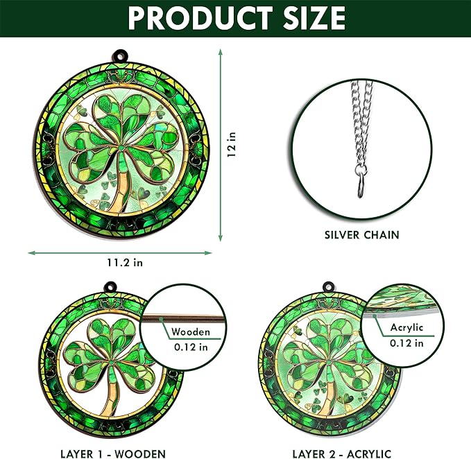 St Patricks Day Decorations - Irish Gifts for Women Men Friends Family, Shamrock Decorations, St Patricks Day Accessories - Double Layered Hanging Suncatcher 12 in
