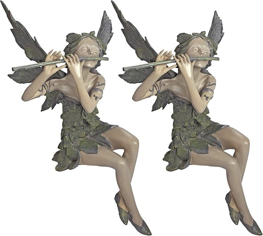 Design Toscano CL95276 Fairy of The West Wind Sitting Garden Statue, 19 Inch, Set of Two, Two Tone Stone