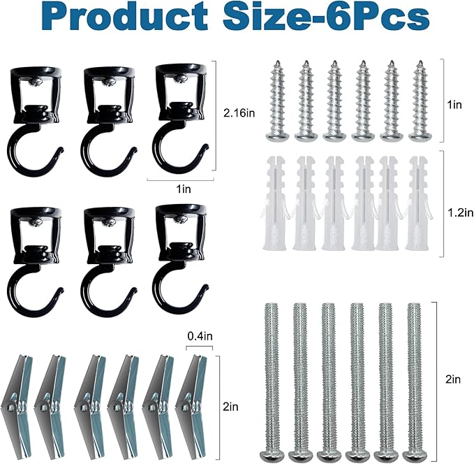 Ceiling Hooks for Hanging Plants (6 PCS Black),Heavy Duty Metal Plant Hooks, Screw in Hooks for Hanging Birdfeeders, Lamps, Planters, Outdoor Decorative Hooks up to 33 lbs