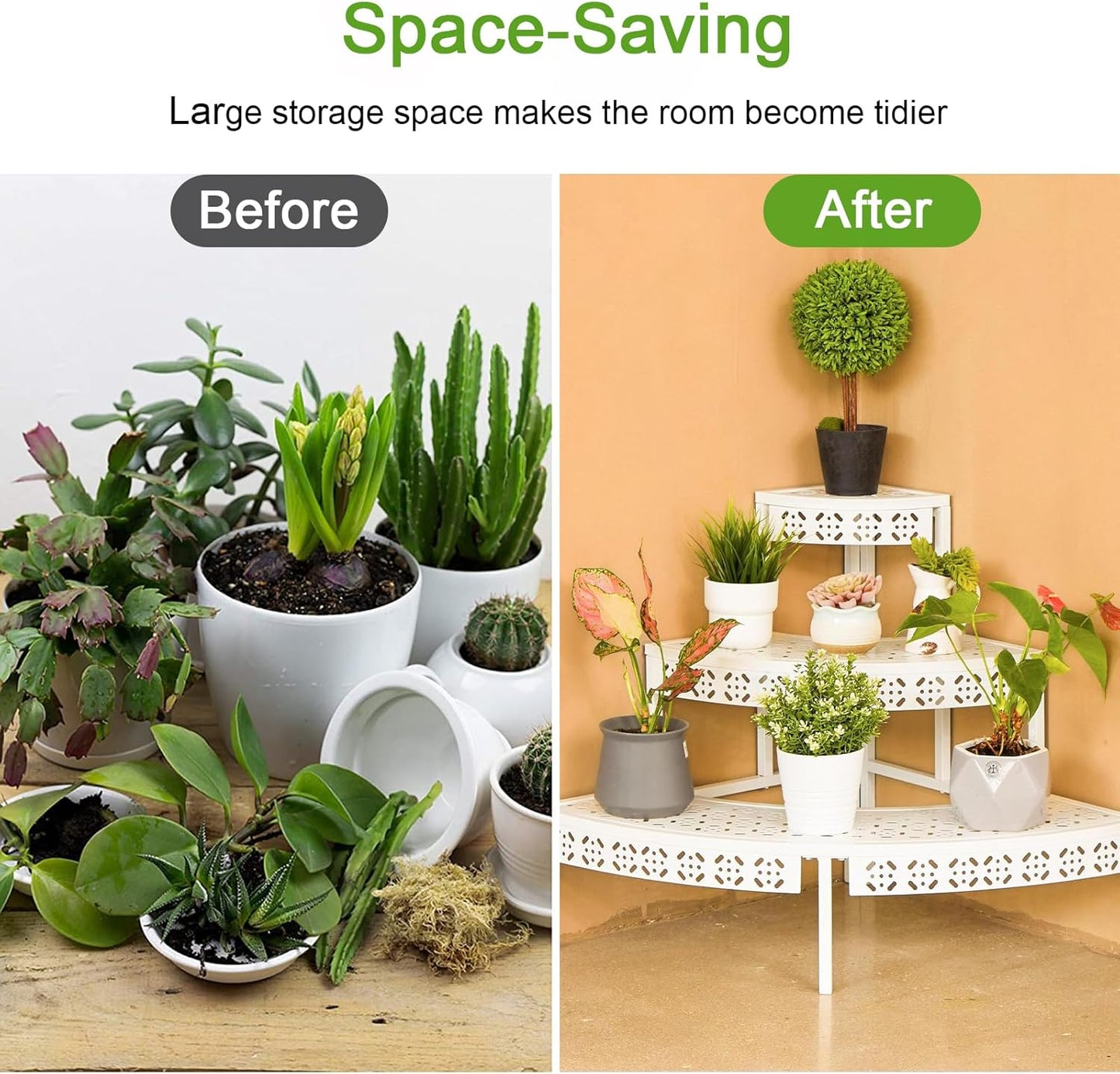 aboxoo 3 Tier Plant Stand Semi-Circular Flower Pot Organizer Rack Quarter Round Plant Display Holder Outdoor Storage Shelves Metal Corner Shelf Planter Shelving Ladder Plant Stand for Indoor