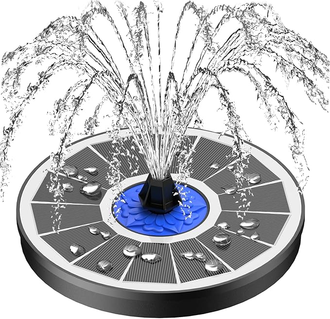 SZMP Solar Fountain Upgrade, 3.5W Solar Powered Bird Bath Fountains with Flower, Outdoor Water Feature Solar Pump with 7-in-1 Nozzles, 4 Fixed Pipes for Humingbirds, Garden, Pool, Pond, and Fish Tank