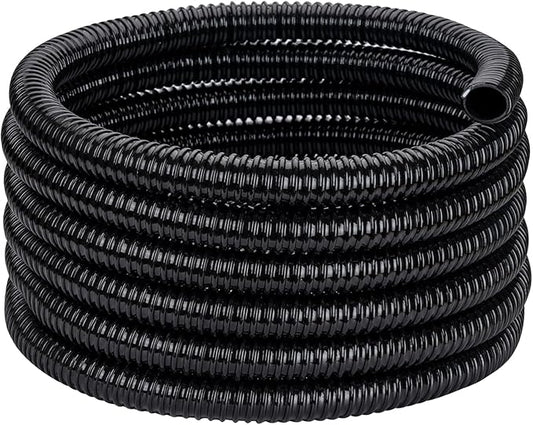 Pond Tubing ID 1 1/2” × 50ft Black Corrugated Flexible Reinforced Waterfall Pond Tube Sump Pump Hose, Non-toxic & Kinkproof (50 ft, 1 1/2" ID 38mm)