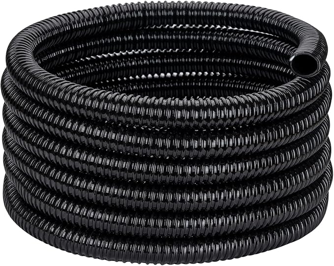 Pond Tubing ID 1 1/2” × 10ft Black Corrugated Flexible Reinforced Waterfall Pond Tube Sump Pump Hose, Non-toxic & Kinkproof (10 ft, 1 .5" ID 38mm)