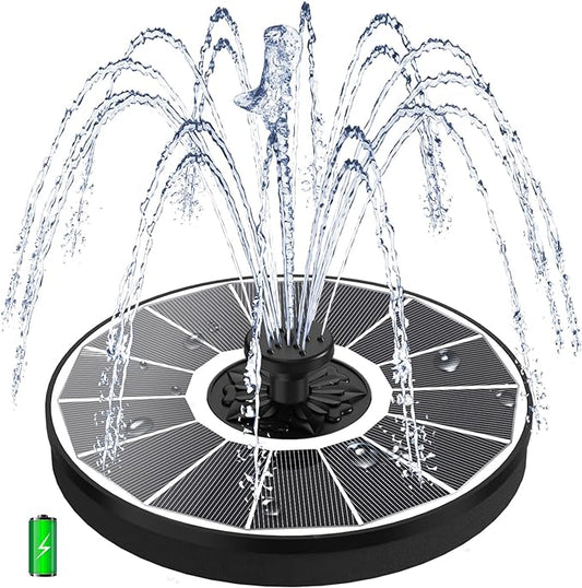 Solar Fountain Pump with 2000 mAh Battery Backup Works in Shade, 3.5 W Glass Solar Powered Water Fountain with 7 Nozzles, Floating Solar Fountain for BirdBath, Garden, Outdoor, Patio-White