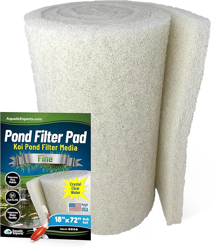 Aquatic Experts Classic Koi Pond Filter Pad FINE - White Bulk Roll Pond Filter Media, Ultra-Durable Pond Filters for Outdoor Ponds, Reusable Fish Pond Filter Material, USA, (3/4" - 1" x 18" x 72")