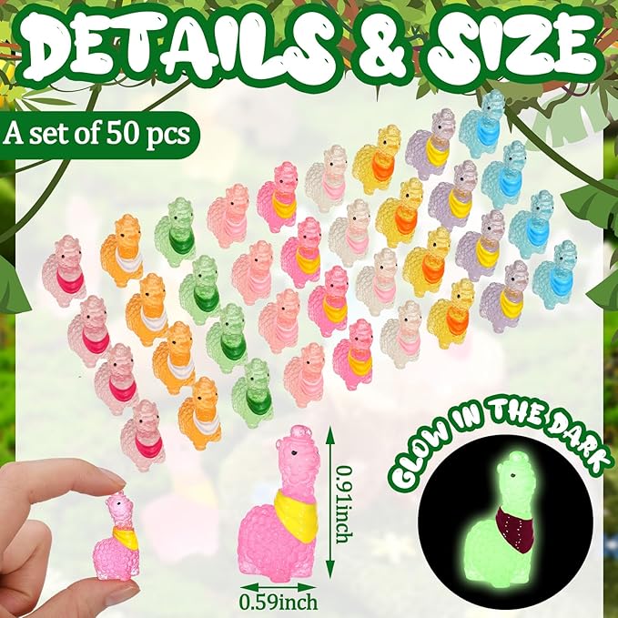 Poen 50 Pcs Resin Miniature Alpaca Figurines Glow in Dark Luminous Mini Animals Alpaca Llama for Garden Landscape Aquarium Dollhouse Decor(Cute Style)