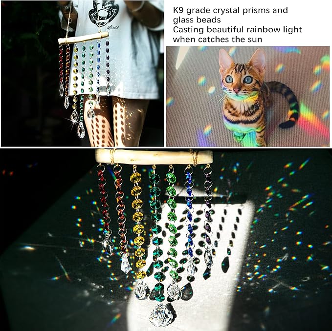Hanging Crystal Prism Suncatcher Window Garden Decoration Ornament Rainbow Glass Beads Chain Pendant Crystal Wind Chimes