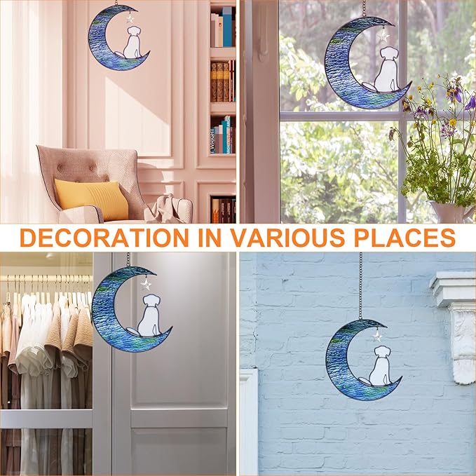 Stained Glass Dog Suncatcher Memorial Gifts for Loss of Dog,Window Hanging Decor Dog Suncatcher Sympathy Gift,Dog Ornaments Bereavement Gifts,Pet Loss Gifts,in Memory of Dog Passing Away Gifts