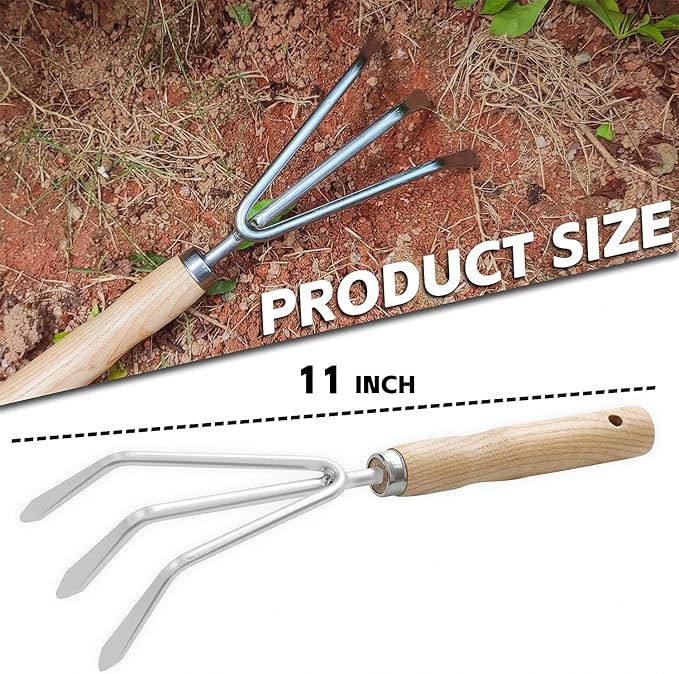 Japanese Hand Cultivator Garden Tool - Hand Rake - Garden Cultivator Hand Tools for Weeding and Turning Soil, Heavy Duty Stainless Steel Blade Gardening Hand Tool with Hang Hole