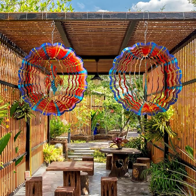 Rooster Wind Spinners Outdoor, 3D Hanging Wind Spinners Outdoor Metal Rooster Decor Chicken Gifts for Women Mom Hanging Chicken Decor, 12" Wind Spinners for Yard Garden Porch Outdoor