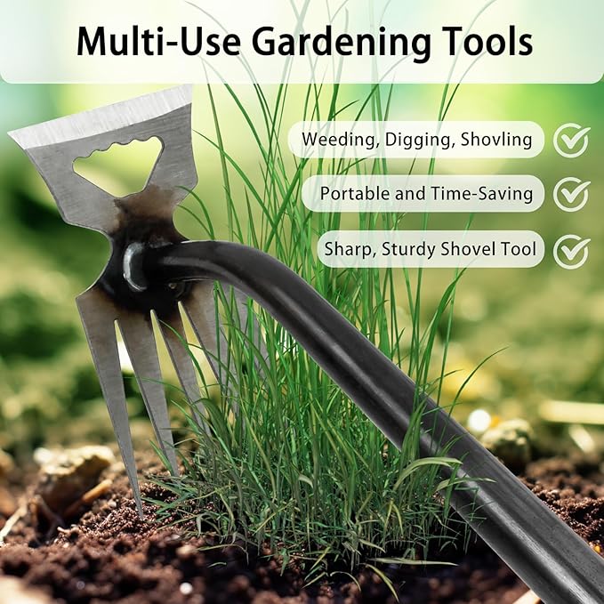 Weed Puller Tool, Time-Saving Garden Tools, Upgraded Hadfield Steel Weeding Tool Multifunctional Weeder, Dandelion Weed Puller Tool Gardening Tools for Yard, 6 Teeth