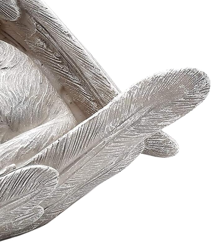 Sleeping Cat Within Angel Wings 8.5 x 5.5 Resin Stone Pet Memorial Figurine, Concrete Grey
