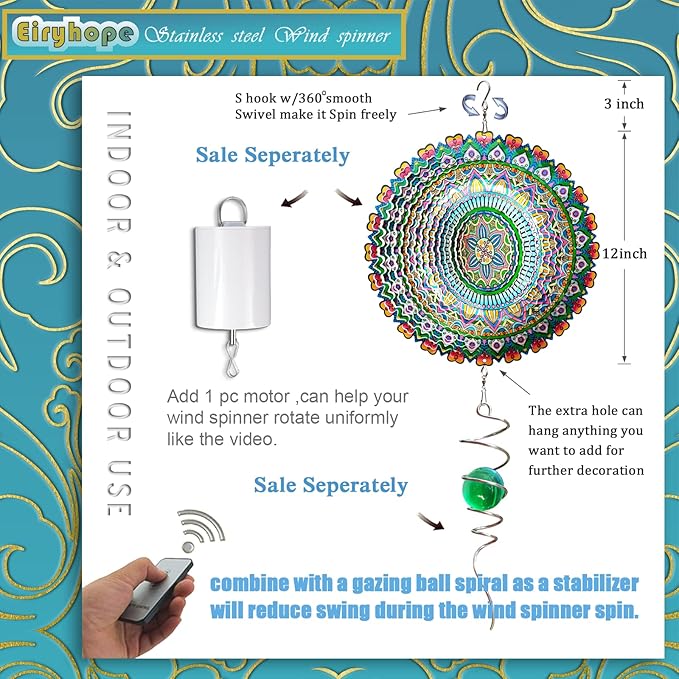 Wind Spinner Rich Love Mandala Wind Spinner Outdoor Hanging Wind Sculptures Kinetic 3D Metal Wind Catcher Yard Art Decoration Garden Decor Gifts for Women/Men/Mother/Father/Daughter/Grandma