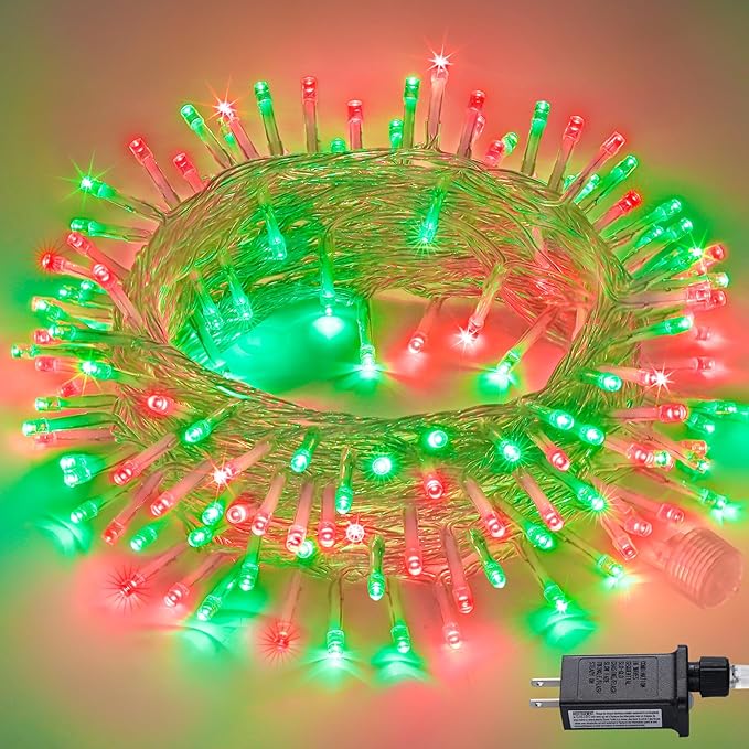JMEXSUSS 200 LED Red and Green Christmas Lights Outdoor, 66ft String Lights Indoor Clear Wire Plug in for Bedroom Party Christmas Tree Decorations