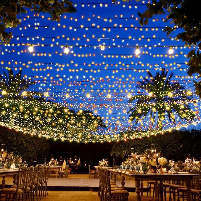 Outdoor String Lights, 1000 LED 328Ft Christmas Light with Remote, 8 Lighting Modes, Powered Plug for Wedding Party Garden Tree Yard Indoor Decorations