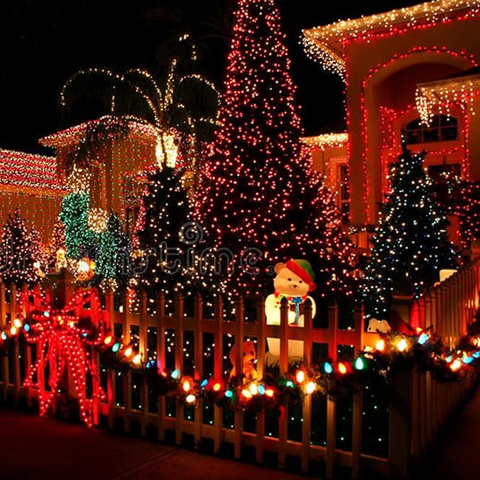 Dazzle Bright Christmas String Lights, 132FT 400 LED Connectable Green Wire 8 Modes String Lights, Waterproof Christmas Lights for Indoor Outdoor Patio Party Wedding Decorations, Red