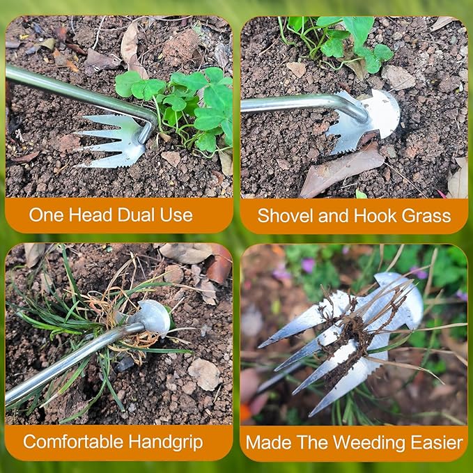 Weeding Artifact Uprooting Garden Weeding Tool, Upgraded Weed Removal Tool, Stainless Steel/Manganese Steel Weed Puller Manual Weeders for Home Gardening Yard Farmland (12in Stainless Steel Wood)