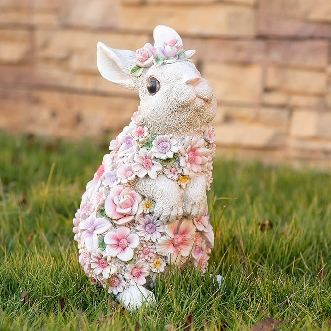 Rabbit Statue Outdoor Statues Bunny Figurines Garden Decor Resin Easter Decorations Bunnies Gifts Home House Kitchen Figurine Patio Lawn Yard Art Housewarming Funny Decoration (10inch)