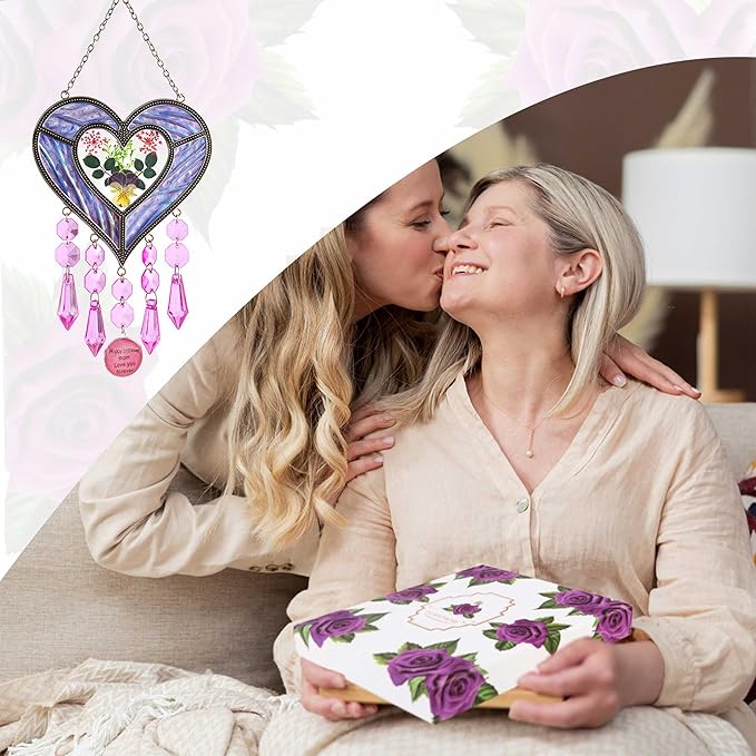 Mom's Birthday Gift Cool Purple Glass Heart-Shaped Sun Catcher