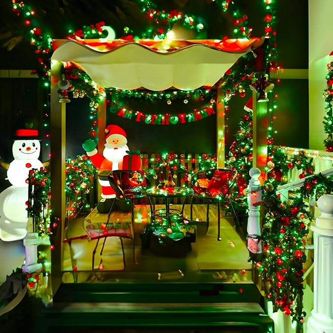 Dazzle Bright Battery Operated Christmas Lights, 2 Pack Total 32FT 100LED Clear Mini String Lights Waterproof with 8 Modes for Xmas Indoor Outdoor Yard Holiday Wedding Decorations (Red and Green)