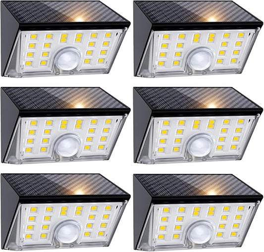 JSOT Solar Motion Sensor Lights Outdoor, 4 Modes Solar Lights Outdoor Waterproof IP65, 6Pack Bright Wall Security Lighting for Outside Yard Front Door Fence - Cool White