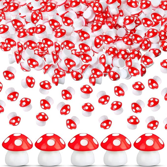 Yulejo 160 Pcs Tiny Mushrooms Mini Figurines Miniature Cute Colorful Mushroom Figurines Indoor Outdoor Mushroom Statue Decor Mushroom Decoration for Garden Landscape Bonsai Craft Ornament (Red, M)