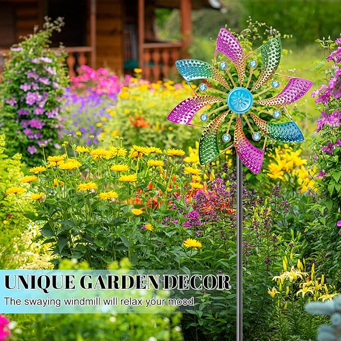 Wind Spinner Outdoor, Standing Wind Sculpture Yard Art Decorations, Metal Windmill for Patio Lawn & Garden Decor (B-Colorful-2PCS)