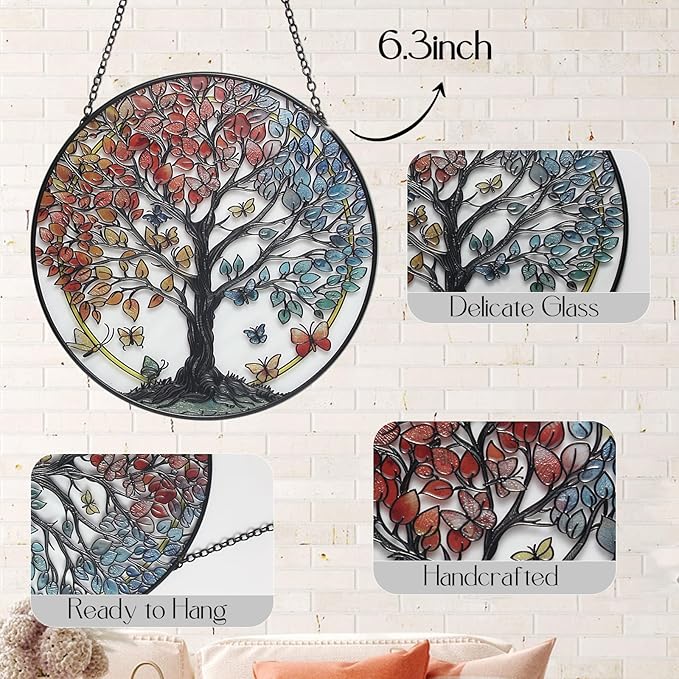 Tree of Life Garden Sun Catcher, Stained Glass Window Hanging, Suncatchers for Windows Hanging, for Friends, Family, and Women 6.31 * 6.31