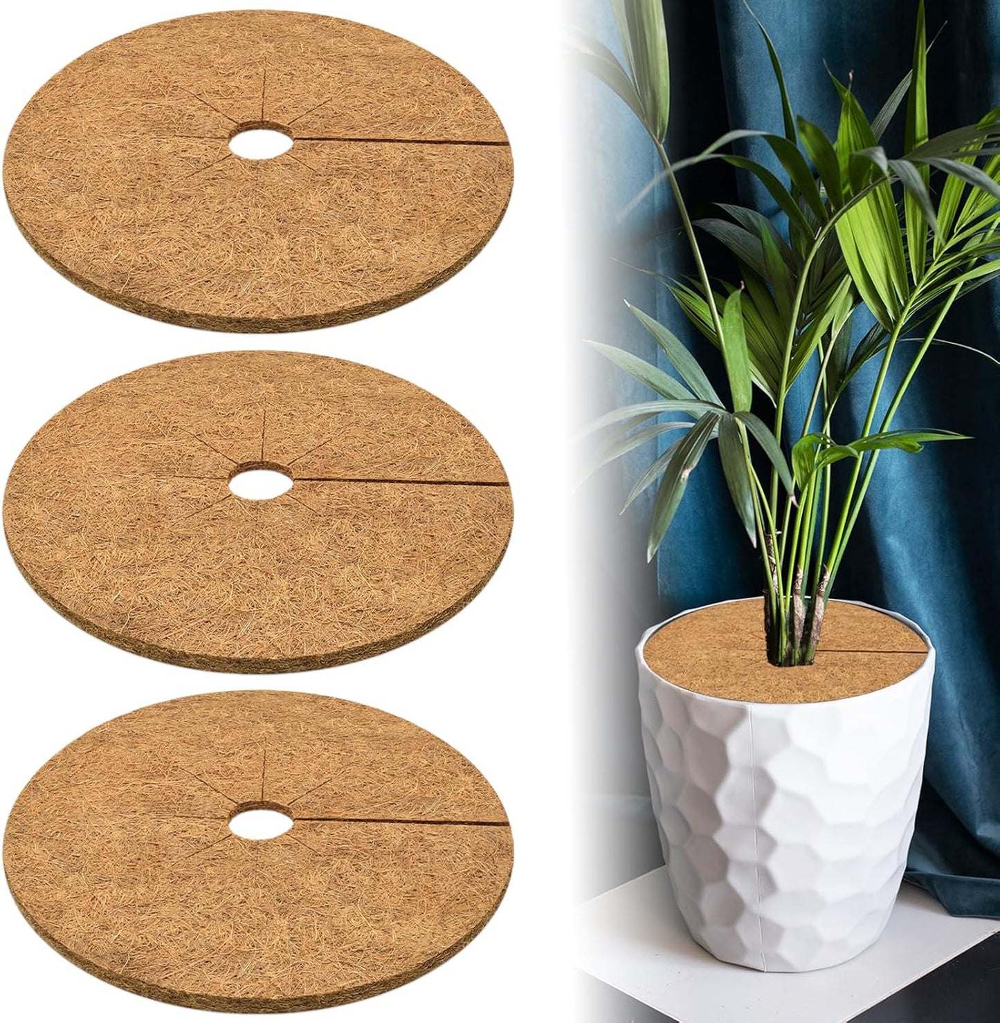 ZeeDix 3 Pack 24 Inch Coconut Fiber Tree Mulch Ring, 100% Natural Coco Coir Tree Ring Mulch Mat, Coconut Coir Discs Plant Cover Tree Protectors Mats Mulch Rings for Landscaping Trees Outdoor Plants