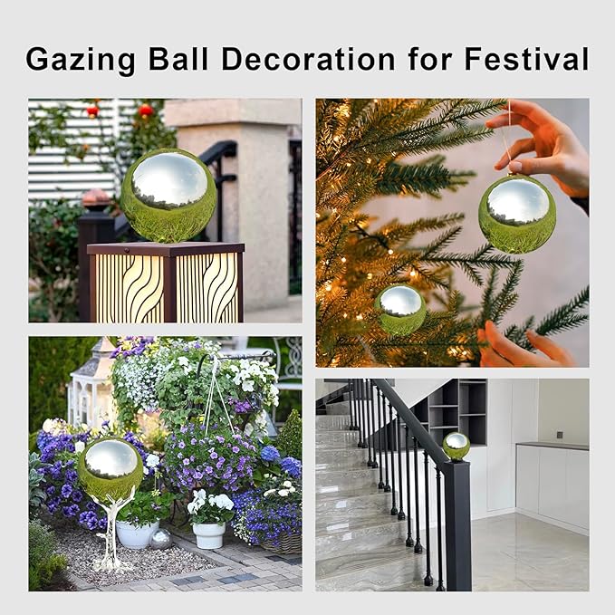 Nerien Gazing Ball, Stainless Steel Garden Mirror Globe, Polished Ornament Sphere, Hollow Floating Reflective Hemisphere, for Home Outdoor Pond Housewarming Swimming Pool Decoration, Silver, 10Pcs