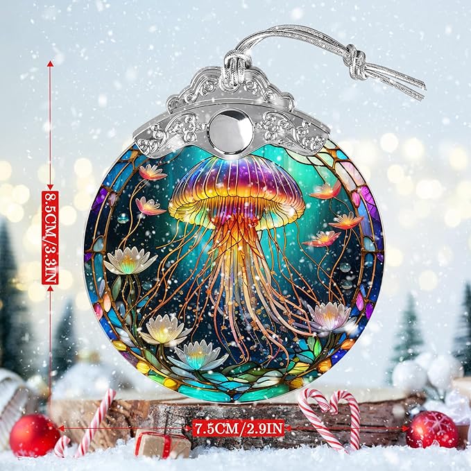 Stained Glass Suncatcher, Jocidea Jellyfish Ornament, Christmas Ornaments, Holidays Ornaments, Christmas Tree Decor, Jellyfish Decor for Home, Jellyfish Gifts