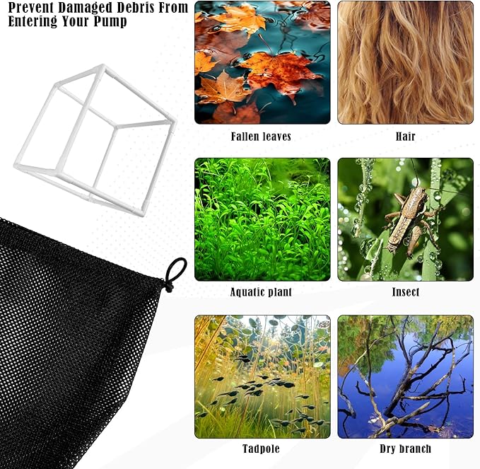2 PCS Pond Pump Filter Bag, 7 Inch Pond Filter Box with Drawstring, Anti-Clogging Pump Barrier Bag Pump Mesh Bag for Outdoor Water Ponds Filters Pond Biological Filters