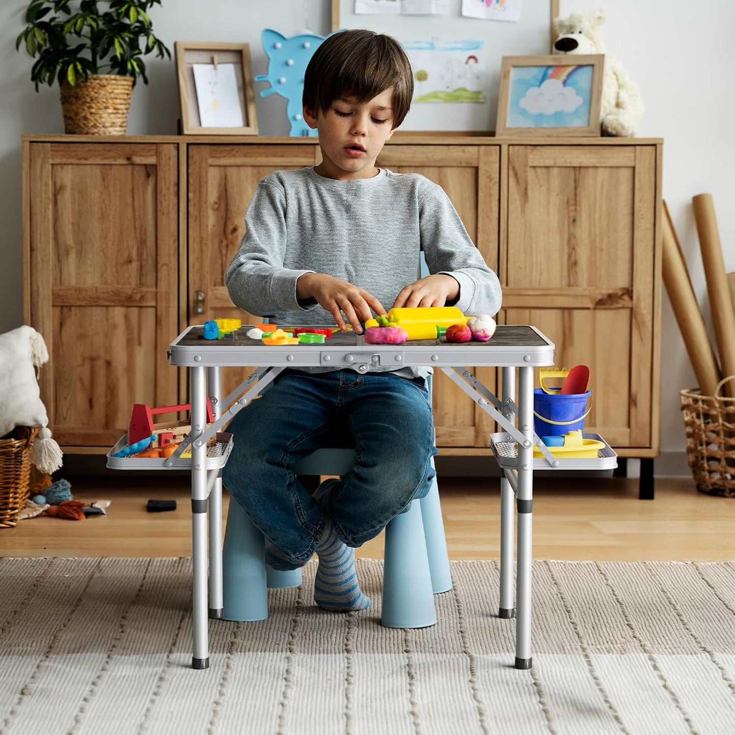 Titanker Folding Camping Table Small 2ft, Small Camp Table Portable with 50% Extra Space, Folding Picnic Beach Table Portable, Car Camping Essentials, Aluminum Light Solid, Silver