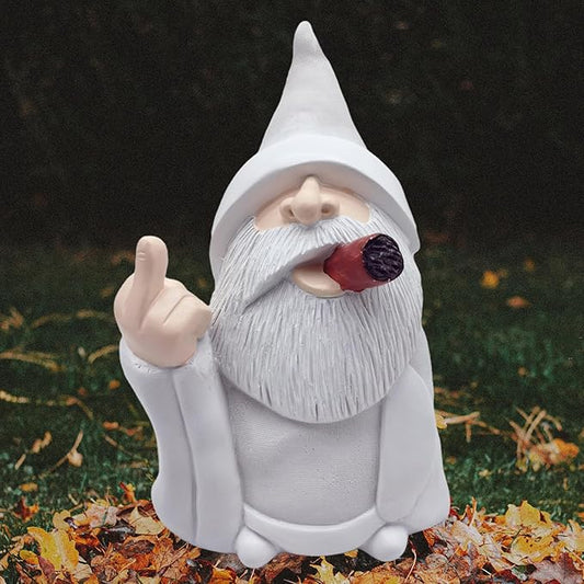 MINICAR 8'' H Funny Middle Finger Gnomes Statues Outdoor Decor, Naughty Smoking Wizard Sculptures Garden Yard Lawn Decorations, Unique Paintable Gifts