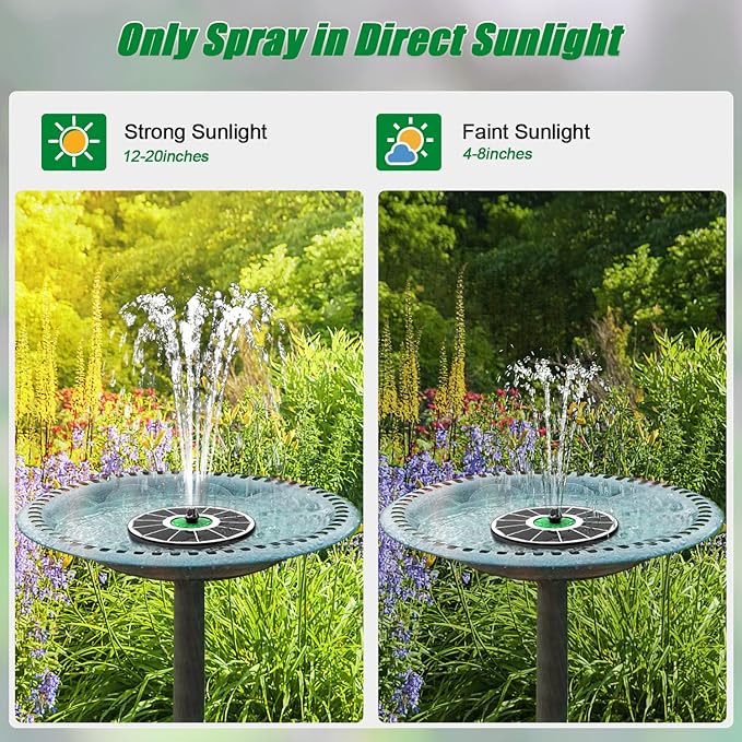 Solar Fountain for Bird Bath Glass - No Battery, 3.5W Solar Bird Bath Fountains Green Flower with 4 Fixed Rods & 7 Nozzles, Solar Powered Water Fountain for Bird Bath,Pond,Pool,Outdoor,Garden