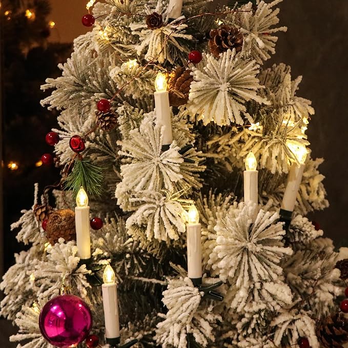 DRomance Christmas Tree Flameless Taper Candle Lights Battery Operated with 10-Key Remote and Timer, 30 Pack Plastic 3D Wick Flickering LED Taper Candles Multi-Using Home Garden Holiday Decor 3.4"