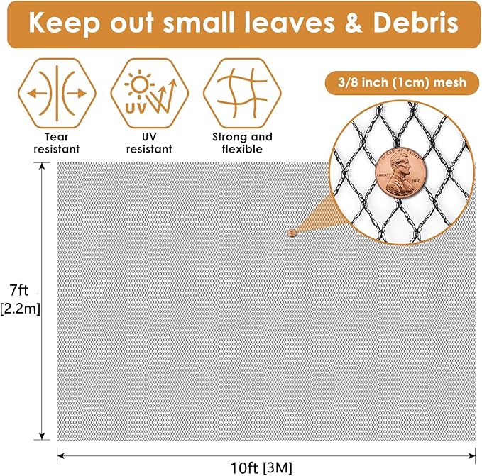 PACETAP Pond Netting Kit 7 x 10 Ft for Leaves, Heavy Duty Koi Pond Cover, Pool Protective Cover Netting with Stakes Protecting Koi Fish from Birds, Cats, Predators