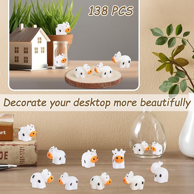 138 Pcs Mini Resin Cows Bulk Animals for Hiding Small Plastic Cows Statues Little Perfect for Forest Figures and More Adorable Landscape Fairy Outdoor Moss Garden DIY Ornament