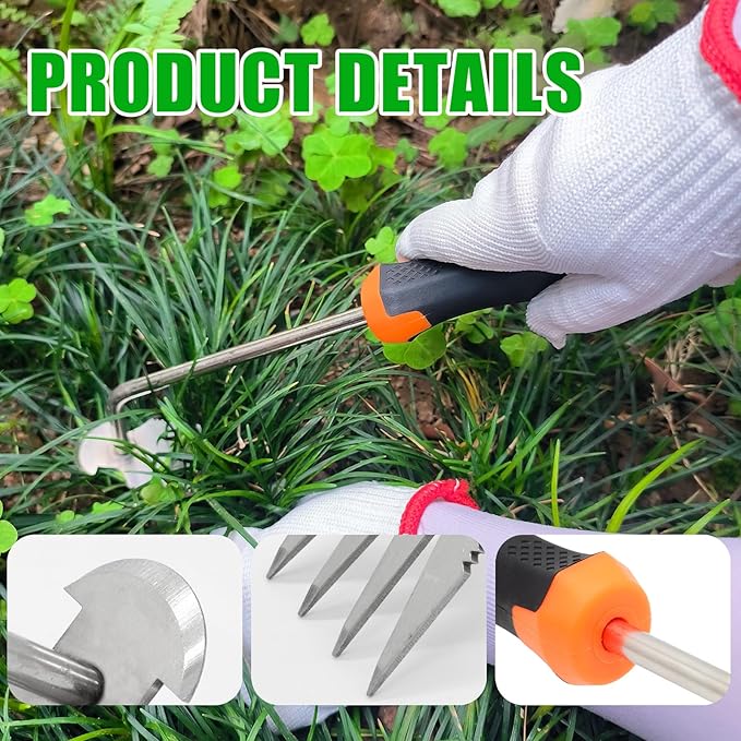 Weeding Artifact Uprooting Garden Weeding Tool, Upgraded Weed Removal Tool, Stainless Steel/Manganese Steel Weed Puller Manual Weeders for Home Gardening Yard Farmland (13in Stainless Steel Rubber)